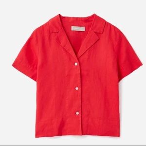 Everlane The Linen Short-Sleeve Notch Shirt in Tomato Size 8